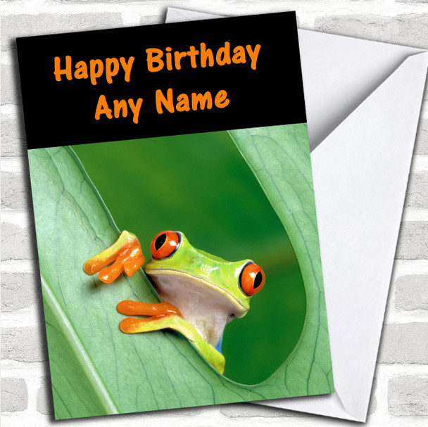 Frog In A Leaf Personalized Birthday Card