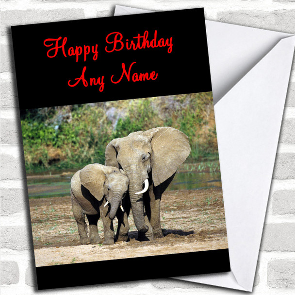 Elephant Mum & Baby Personalized Birthday Card