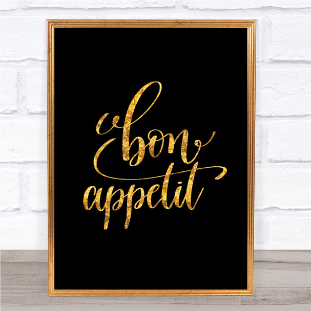 Bon Appetit Quote Print Black & Gold Wall Art Picture