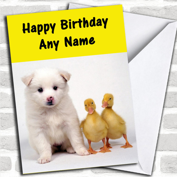 Cute Dog And Ducklings Personalized Birthday Card