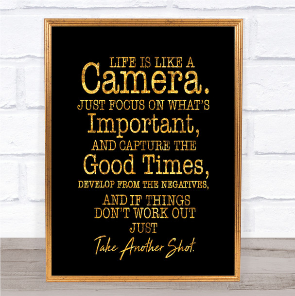 Camera Quote Print Black & Gold Wall Art Picture