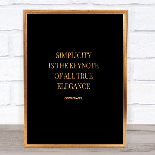 Coco Chanel Simplicity Quote Print Black & Gold Wall Art Picture