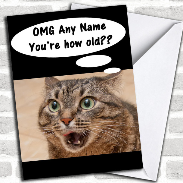 Funny Shocked Cat Age Joke Personalized Birthday Card