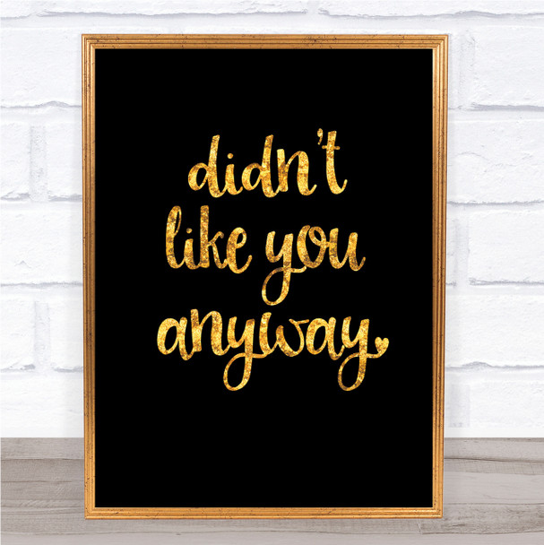 Didn't Like You Anyway Quote Print Black & Gold Wall Art Picture