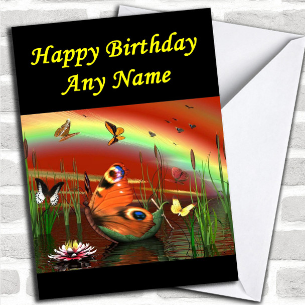 Stunning Butterfly & Rainbow Personalized Birthday Card