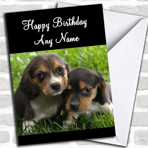 Cute Beagle Dog Puppies Personalized Birthday Card