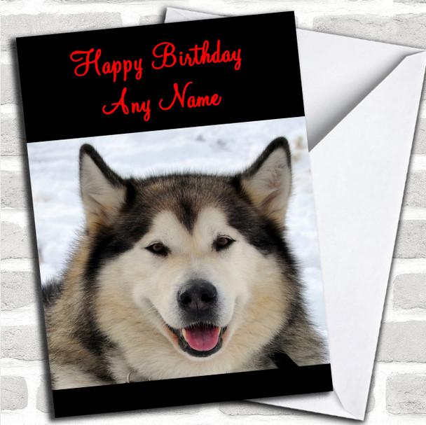 Alaskan Malamute Dog In The Snow Personalized Birthday Card