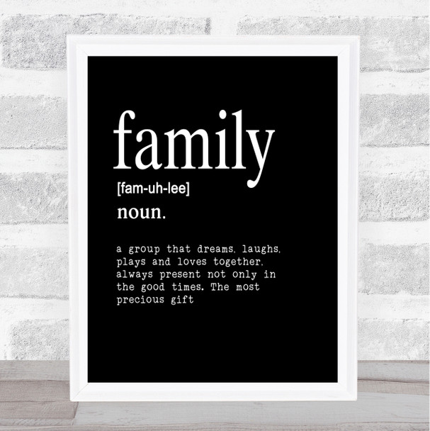 Word Definition Family Quote Print Black & White