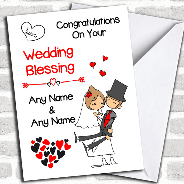 Hearts Bride & Groom Personalized Wedding Blessing Card
