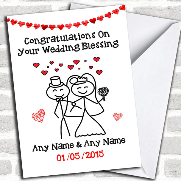 Doodle Happy Couple Personalized Wedding Blessing Card