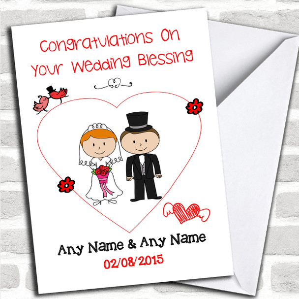 Cute Doodle Red Haired Bride Personalized Wedding Blessing Card