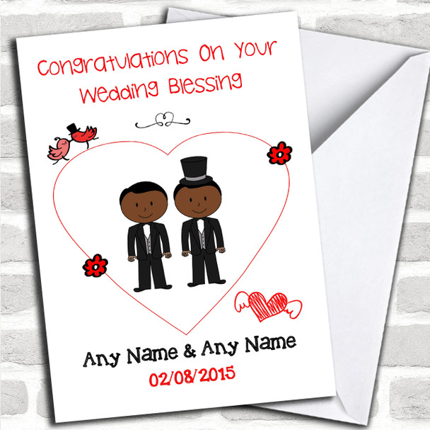 Cute Doodle Gay Male Black Couple Personalized Wedding Blessing Card