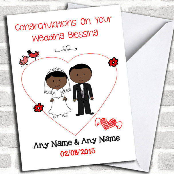 Cute Doodle Black Couple Personalized Wedding Blessing Card