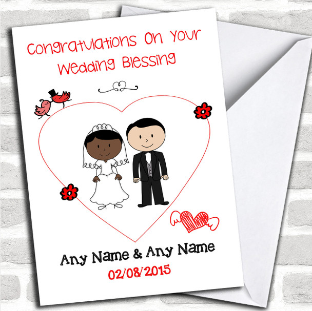 Cute Doodle Black Bride White Groom Personalized Wedding Blessing Card