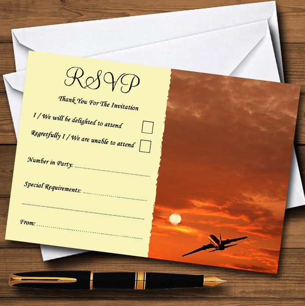 Plane In the Sky Sunset Abroad Personalized RSVP Cards