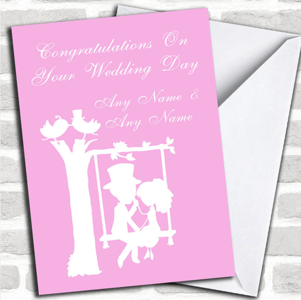 Pastel Pink Couple Eon Swing Personalized Wedding Card