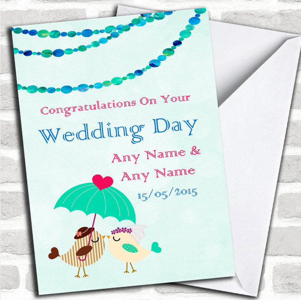 Green Blue Owls Personalized Wedding Card