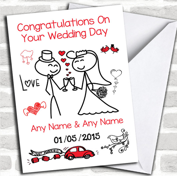Doodle Toasting Couple Personalized Wedding Card