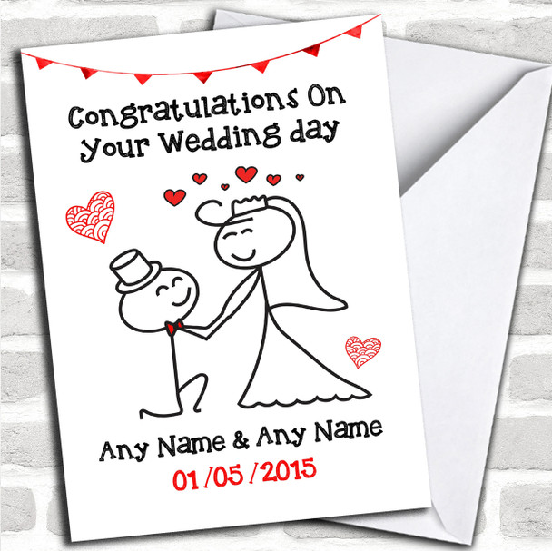 Doodle Cute Kneeling Groom Personalized Wedding Card