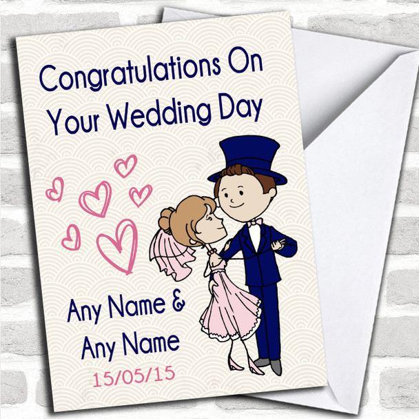 Deco Blue & Pink Personalized Wedding Card