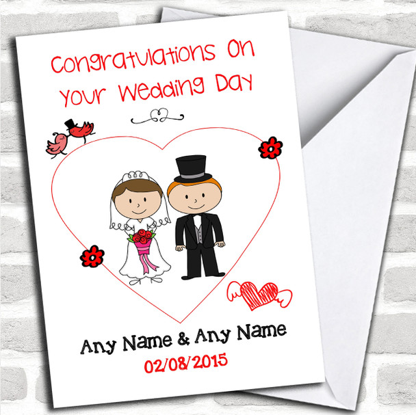 Cute Doodle Red Haired Groom Personalized Wedding Card