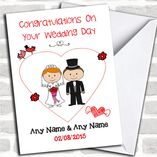 Cute Doodle Red Haired Bride Personalized Wedding Card