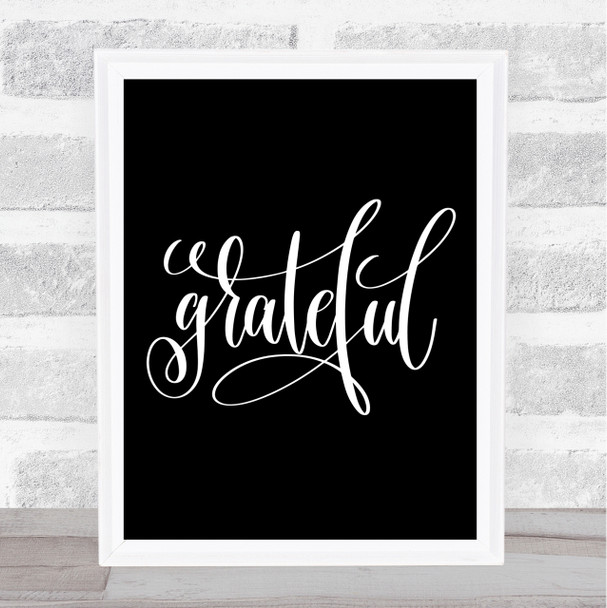 Grateful Swirl Quote Print Black & White