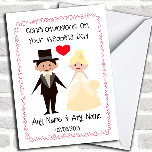 Cute Doodle Frame & Heart Blonde Bride Personalized Wedding Card