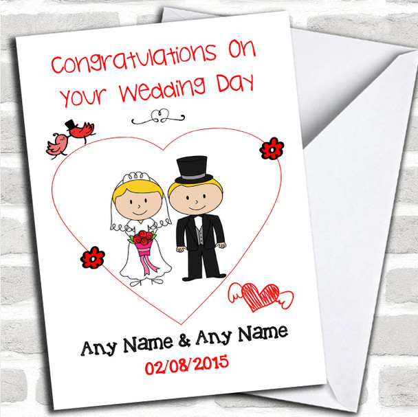 Cute Doodle Blonde Couple Personalized Wedding Card