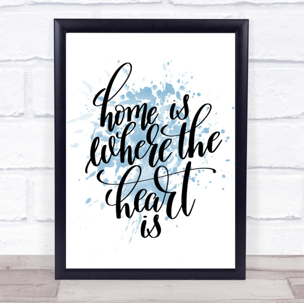 Home Is Where The Heart Is Inspirational Quote Print Blue Watercolour Poster