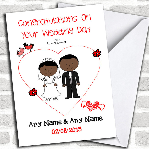 Cute Doodle Black Couple Personalized Wedding Card