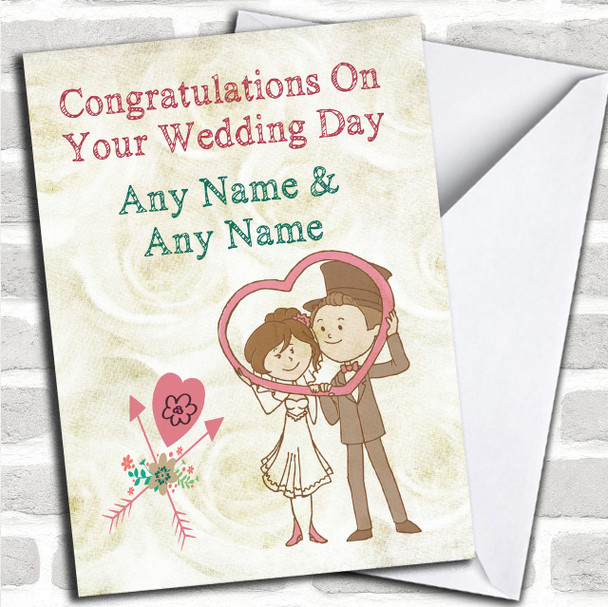 Couple Heart Frame Personalized Wedding Card