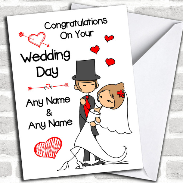 Cartoon Bride & Groom Personalized Wedding Card
