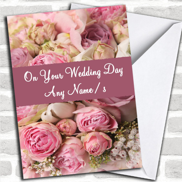 Gorgeous Pink Roses Personalized Wedding Day Card