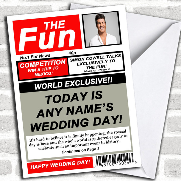 Funny Joke Spoof Newspaper Personalized Wedding Day Card