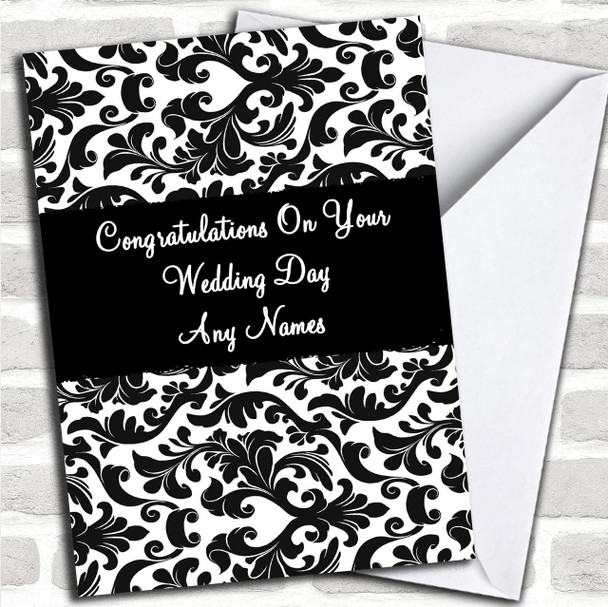 Black & White Damask Personalized Wedding Day Card