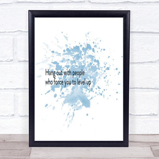 Level Up Inspirational Quote Print Blue Watercolour Poster