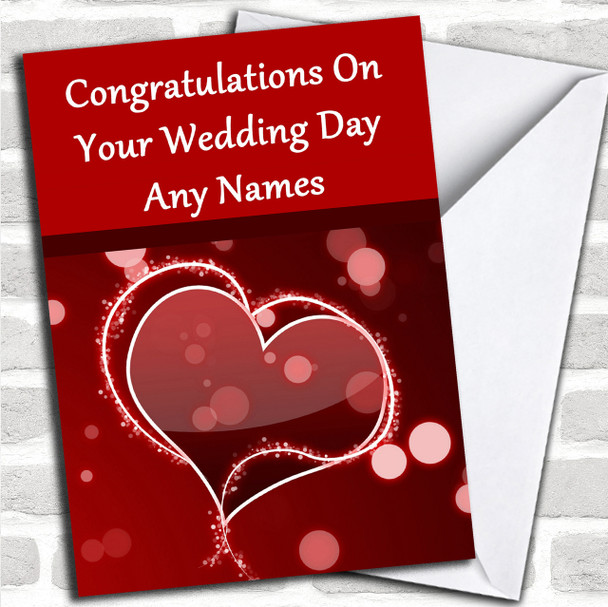 Red Love Heart Romantic Personalized Wedding Day Card