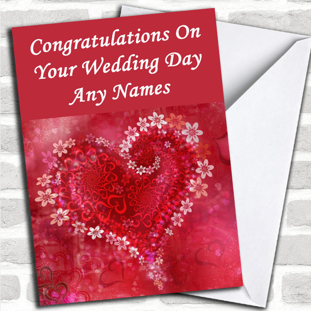 Red Flower Love Heart Romantic Personalized Wedding Day Card