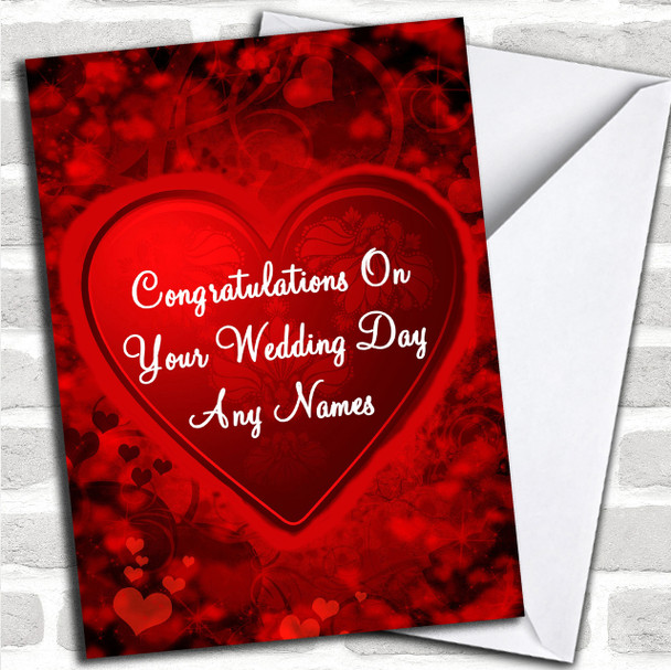 Red And Black Love Heart Romantic Personalized Wedding Day Card