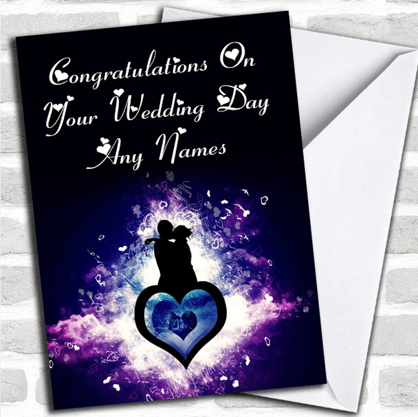 Purple Lovers Romantic Personalized Wedding Day Card