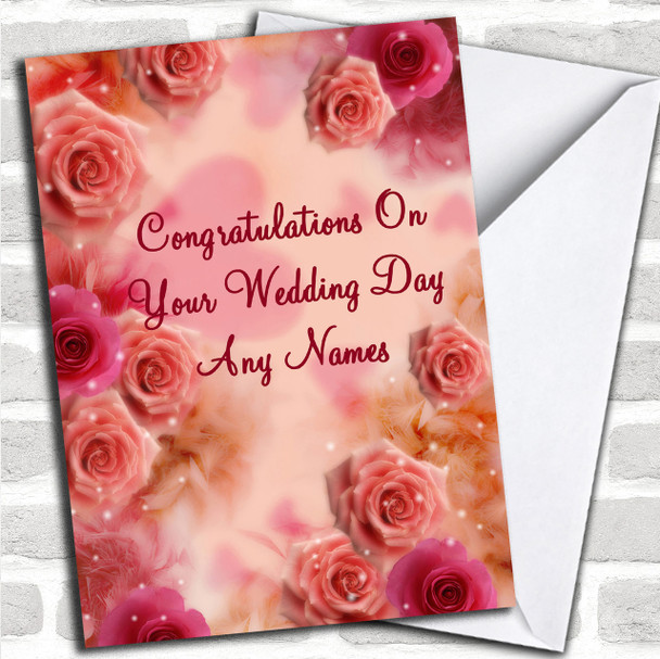 Pretty Pink Flowers Romantic Personalized Wedding Day Card