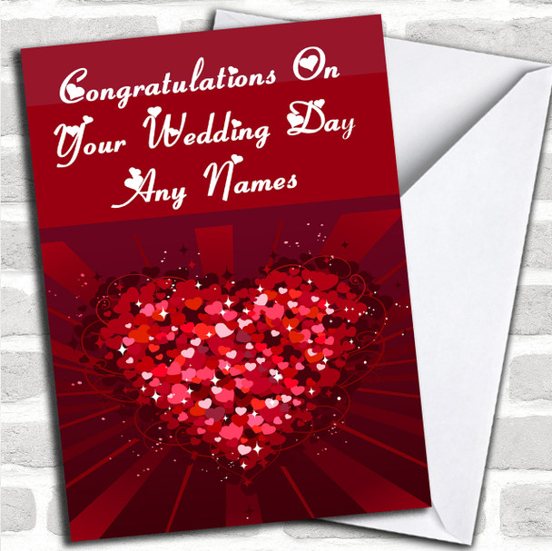 Pink And Red Love Hearts Romantic Personalized Wedding Day Card