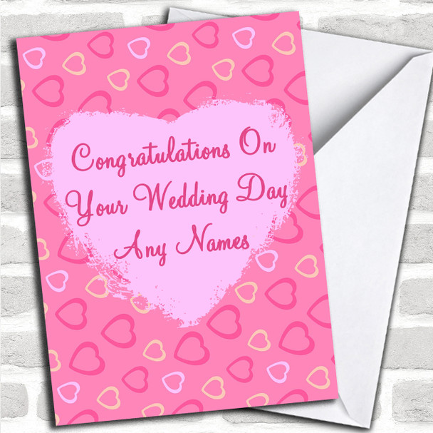 Pretty Pink Love Hearts Romantic Personalized Wedding Day Card