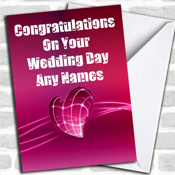 Electric Pink Heart Romantic Personalized Wedding Day Card