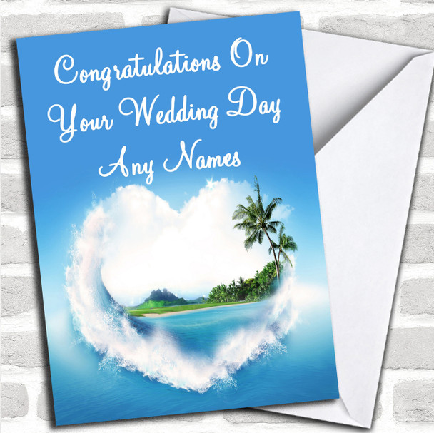 Palm Tree Love Beach Romantic Personalized Wedding Day Card