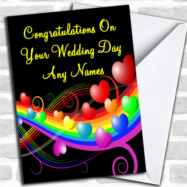 Rainbow And Hearts Romantic Personalized Wedding Day Card