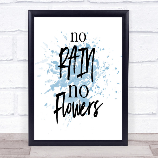 No Rain Inspirational Quote Print Blue Watercolour Poster