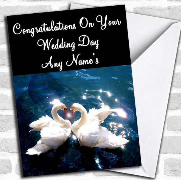 Romantic Swans Personalized Wedding Day Card