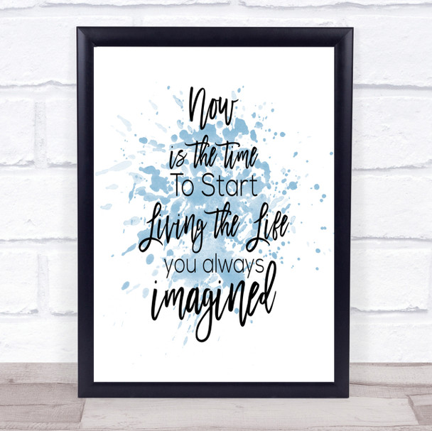 Now Is The Time Inspirational Quote Print Blue Watercolour Poster